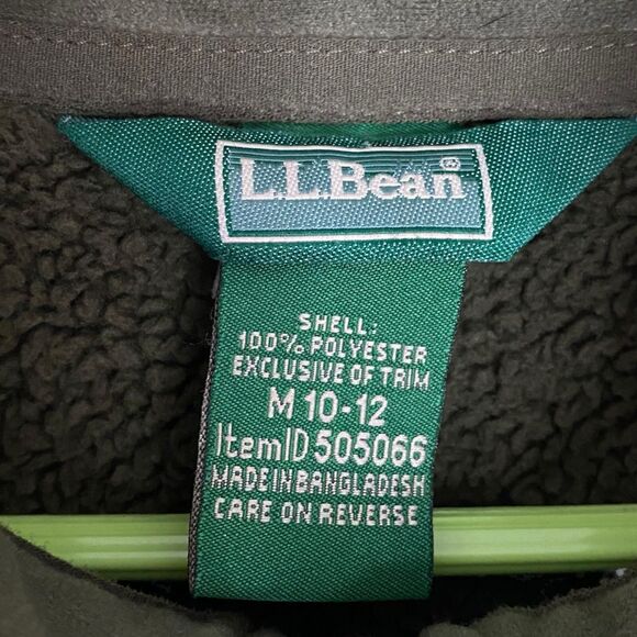 LL Bean Kids Fleece Jacket M 10-12 Full Zip Outdoor Olive Green Pockets Hiking - Picture 5 of 10